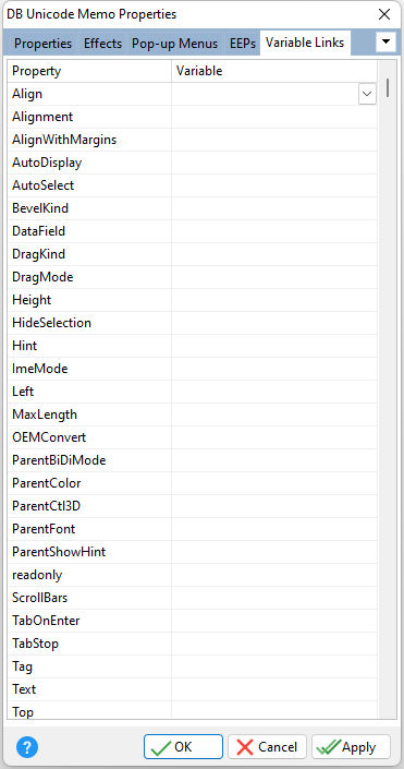 DBUnicodeMemo_VarLinks